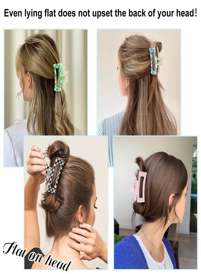 CAVETEE 4 - Pack Checkered Hair Claw Clips, Stylish Non - Slip Jaw Clips for Women, Trendy Acrylic Hair Claw Strong Hold Hair Accessoriesfor Thick/Thin Hair, Perfect for Daily & Party Use - Image 5